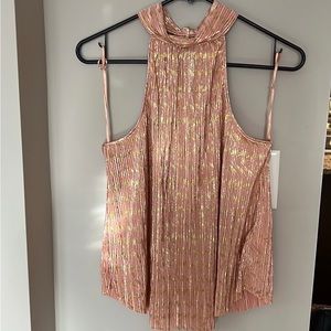 Anthropologie pink and gold shimmery halter blouse
